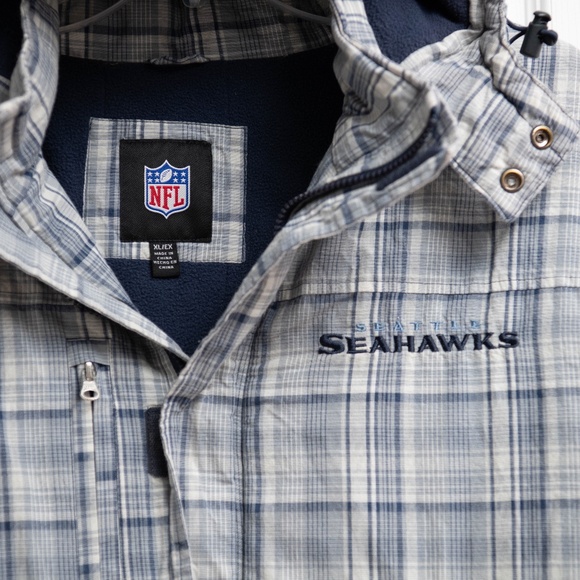 Vintage Seattle Seahawks NFL Blue Plaid Jacket Coat with Hood Mens XL Football - Picture 2 of 6